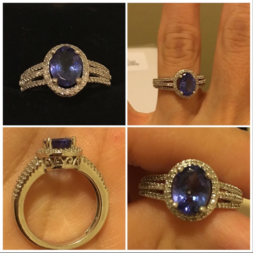 Platinum tanzanite ring 1.35 carat + diamonds 6.5